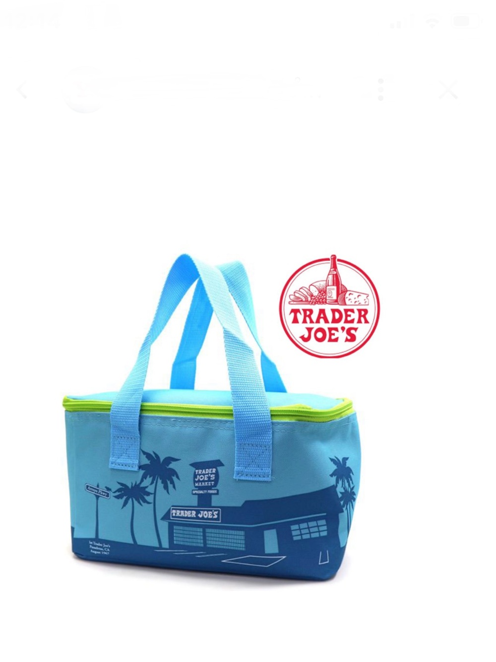 New Trader Joe's Blue Insulated Mini Tote with Green Trim with tags ⭐️⭐️⭐️